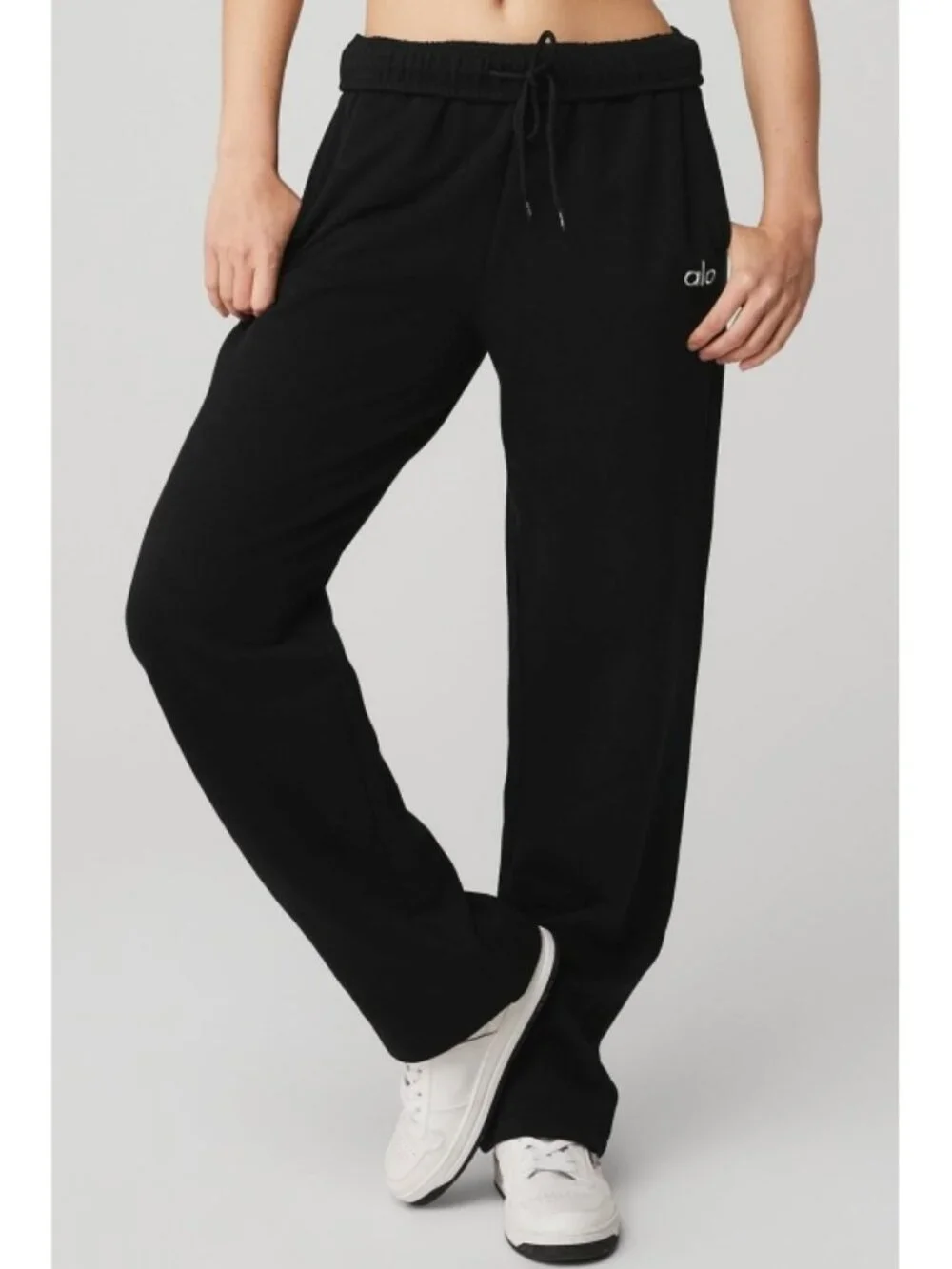 Alo Accolade Straight Leg Sweatpant Black Fleece Sweats Lounge Traveling Joggers
